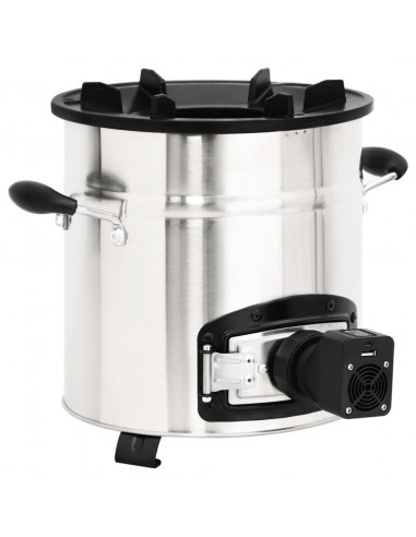 Stufa a Legna con Ventola USB Argento 35,5x26x28cm Acciaio Inox