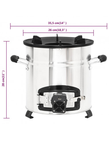 Stufa a Legna con Ventola USB Argento 35,5x26x28cm Acciaio Inox