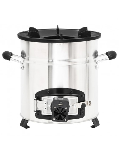 Stufa a Legna con Ventola USB Argento 35,5x26x28cm Acciaio Inox