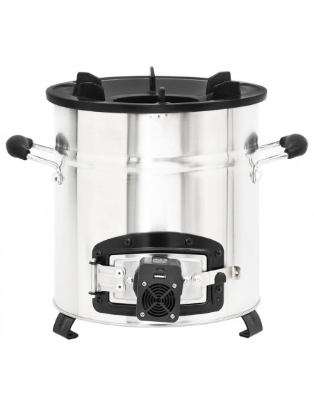 Stufa a Legna con Ventola USB Argento 35,5x26x28cm Acciaio Inox