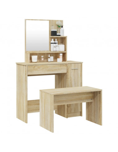 Set Tavolo da Toeletta Rovere Sonoma 86,5x35x136 cm