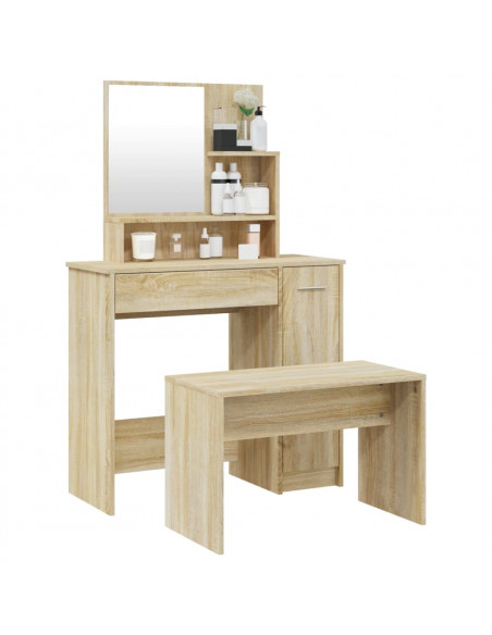 Set Tavolo da Toeletta Rovere Sonoma 86,5x35x136 cm