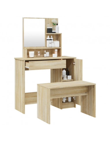 Set Tavolo da Toeletta Rovere Sonoma 86,5x35x136 cm