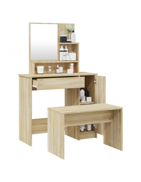 Set Tavolo da Toeletta Rovere Sonoma 86,5x35x136 cm