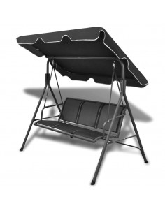 Panchina a Dondolo da Giardino con Baldacchino Nera 2