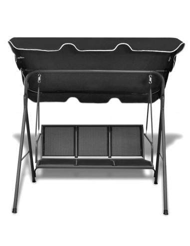 Panchina a Dondolo da Giardino con Baldacchino Nera
