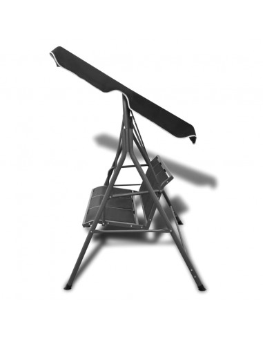 Panchina a Dondolo da Giardino con Baldacchino Nera