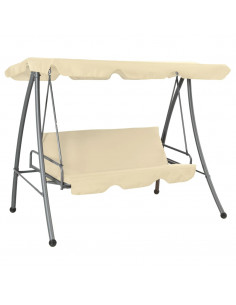 Panchina a Dondolo da Giardino con Baldacchino Bianco Sabbia 2