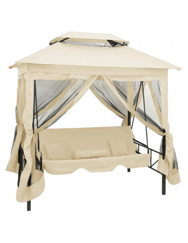 Gazebo Convertibile Panchina a Dondolo Bianco Crema
