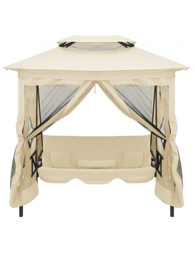 Gazebo Convertibile Panchina a Dondolo Bianco Crema