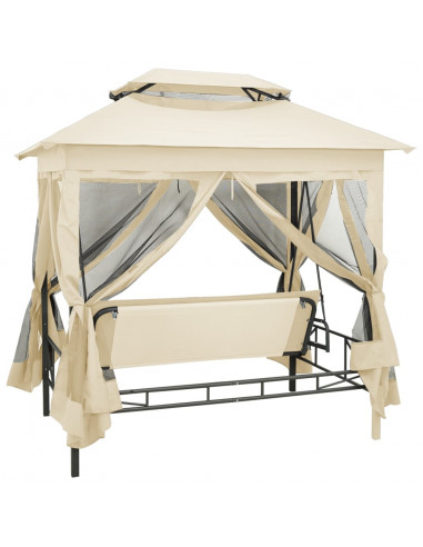 Gazebo Convertibile Panchina a Dondolo Bianco Crema