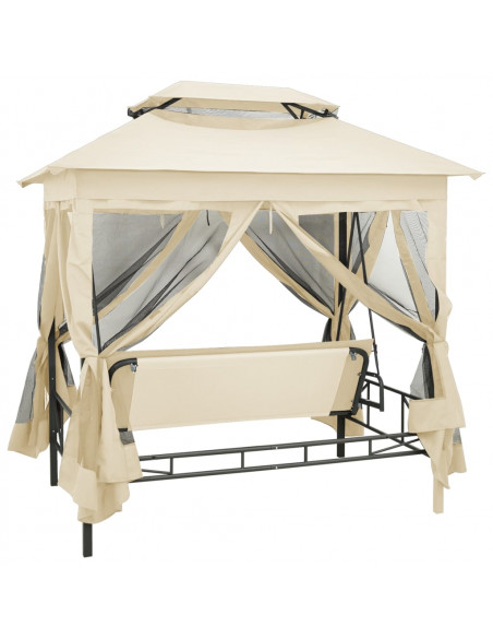 Gazebo Convertibile Panchina a Dondolo Bianco Crema
