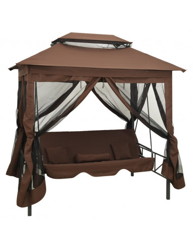 Gazebo Convertibile Panchina a Dondolo Caffè