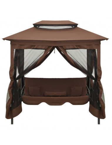 Gazebo Convertibile Panchina a Dondolo Caffè