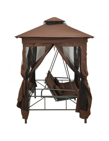 Gazebo Convertibile Panchina a Dondolo Caffè