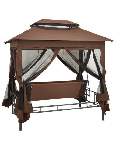 Gazebo Convertibile Panchina a Dondolo Caffè