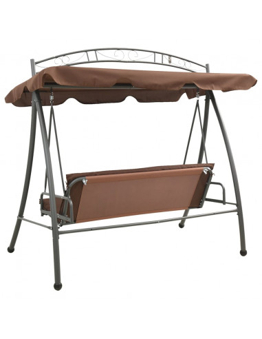 Panchina a Dondolo per Esterni Convertibile e Baldacchino Caffè