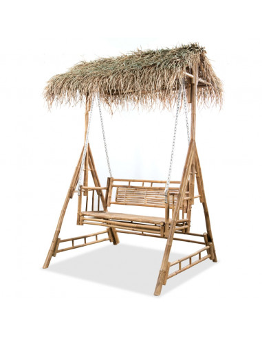 Panchina a Dondolo 2 Posti con Foglie di Palma in Bambù 202 cm