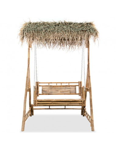 Panchina a Dondolo 2 Posti con Foglie di Palma in Bambù 202 cm