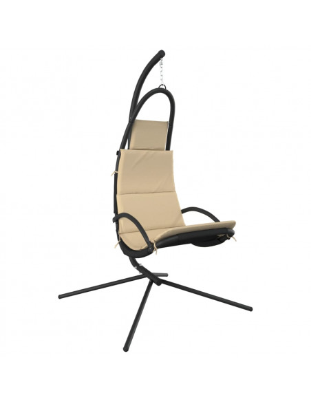 Sedia Dondolo Giardino con Cuscino Crema Tessuto Oxford Acciaio