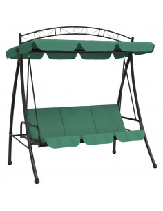 Panca a Dondolo con Baldacchino Verde 198 cm Tessuto e Acciaio 2