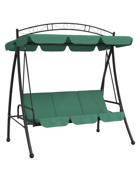 Panca a Dondolo con Baldacchino Verde 198 cm Tessuto e Acciaio