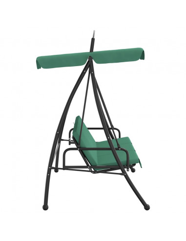 Panca a Dondolo con Baldacchino Verde 198 cm Tessuto e Acciaio