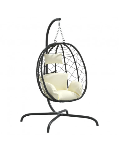 Sedia Uovo Sospesa con Cuscino Bianco Crema Polyrattan Acciaio