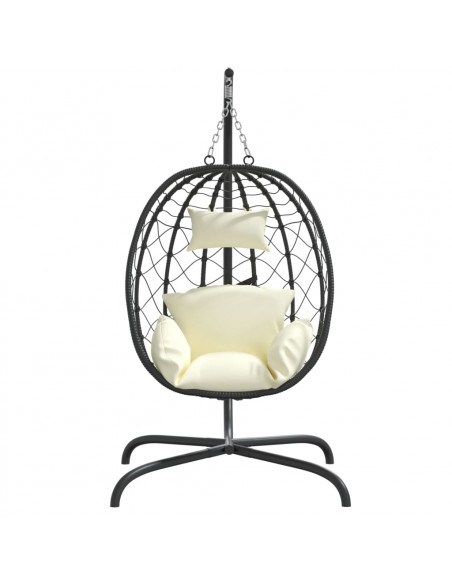 Sedia Uovo Sospesa con Cuscino Bianco Crema Polyrattan Acciaio