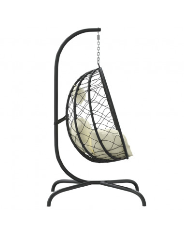 Sedia Uovo Sospesa con Cuscino Bianco Crema Polyrattan Acciaio