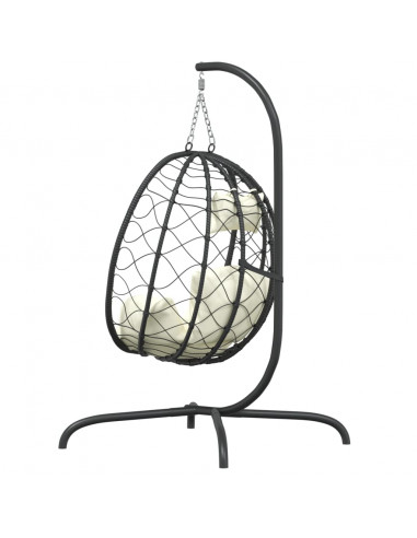 Sedia Uovo Sospesa con Cuscino Bianco Crema Polyrattan Acciaio