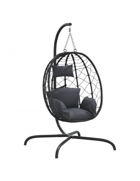 Sedia a Uovo Sospesa con Cuscino Antracite Polyrattan e Acciaio