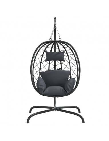 Sedia a Uovo Sospesa con Cuscino Antracite Polyrattan e Acciaio