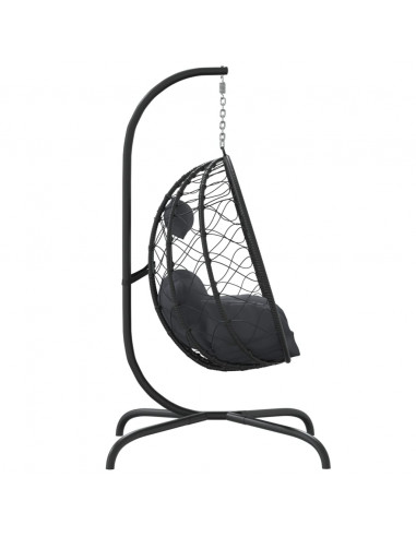 Sedia a Uovo Sospesa con Cuscino Antracite Polyrattan e Acciaio