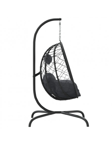 Sedia a Uovo Sospesa con Cuscino Antracite Polyrattan e Acciaio