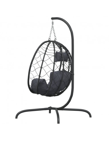 Sedia a Uovo Sospesa con Cuscino Antracite Polyrattan e Acciaio