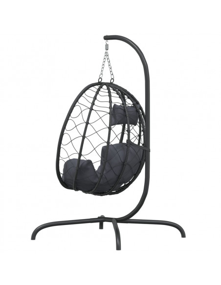 Sedia a Uovo Sospesa con Cuscino Antracite Polyrattan e Acciaio