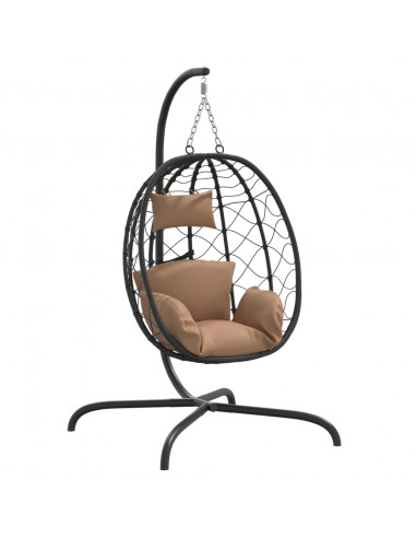 Sedia a Uovo Sospesa con Cuscino Tortora Polyrattan e Acciaio