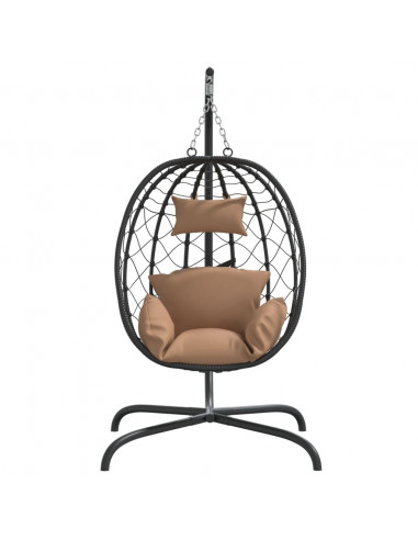 Sedia a Uovo Sospesa con Cuscino Tortora Polyrattan e Acciaio