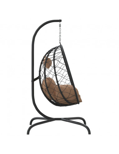 Sedia a Uovo Sospesa con Cuscino Tortora Polyrattan e Acciaio