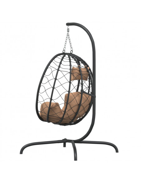 Sedia a Uovo Sospesa con Cuscino Tortora Polyrattan e Acciaio