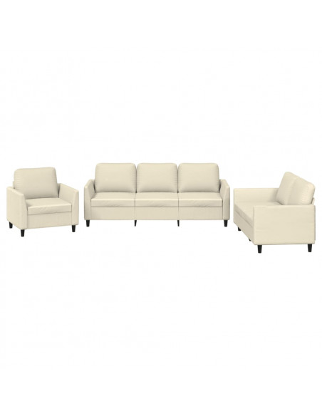 Set di Divani 3 pz con Cuscini crema in Similpelle