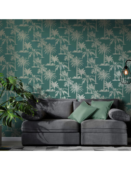 DUTCH WALLCOVERINGS Carta da Parati Alberi Tropicali Verde Tè Argento