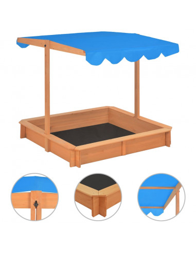 Sabbiera con Tetto Regolabile in Legno di Abete 115x115x115 cm