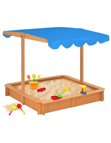 Sabbiera con Tetto Regolabile in Legno di Abete 115x115x115 cm