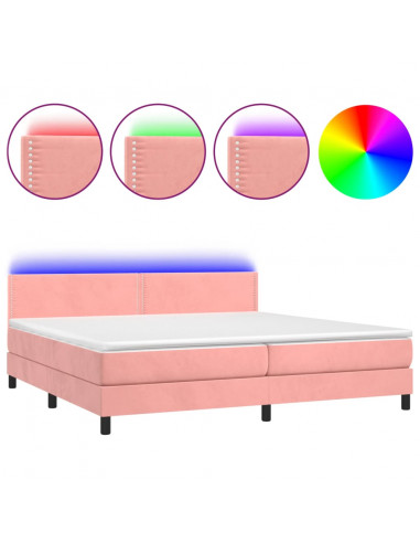 Letto a Molle con Materasso e LED Rosa 200x200 cm in Velluto