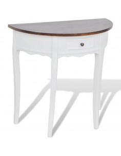 Tavolo Consolle con Cassetto e Piano Marrone Semicircolare 2