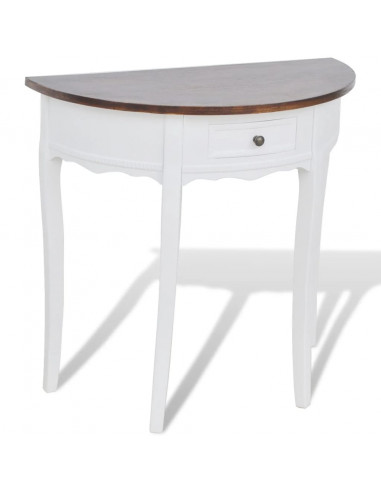 Tavolo Consolle con Cassetto e Piano Marrone Semicircolare