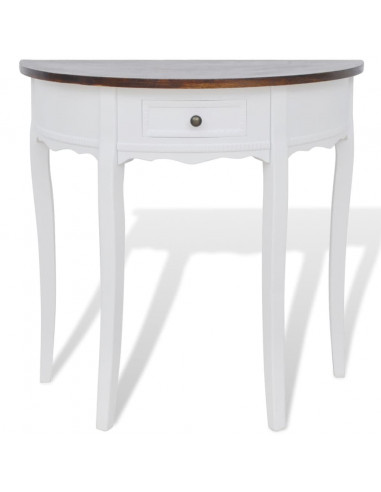 Tavolo Consolle con Cassetto e Piano Marrone Semicircolare