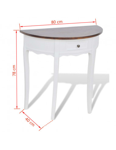 Tavolo Consolle con Cassetto e Piano Marrone Semicircolare